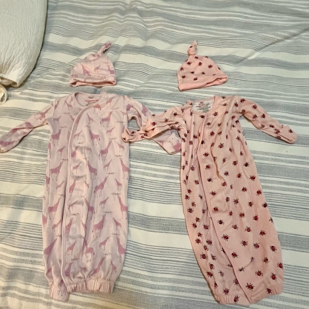 Two (2) magnetic cozy sleeper gown + hat set.